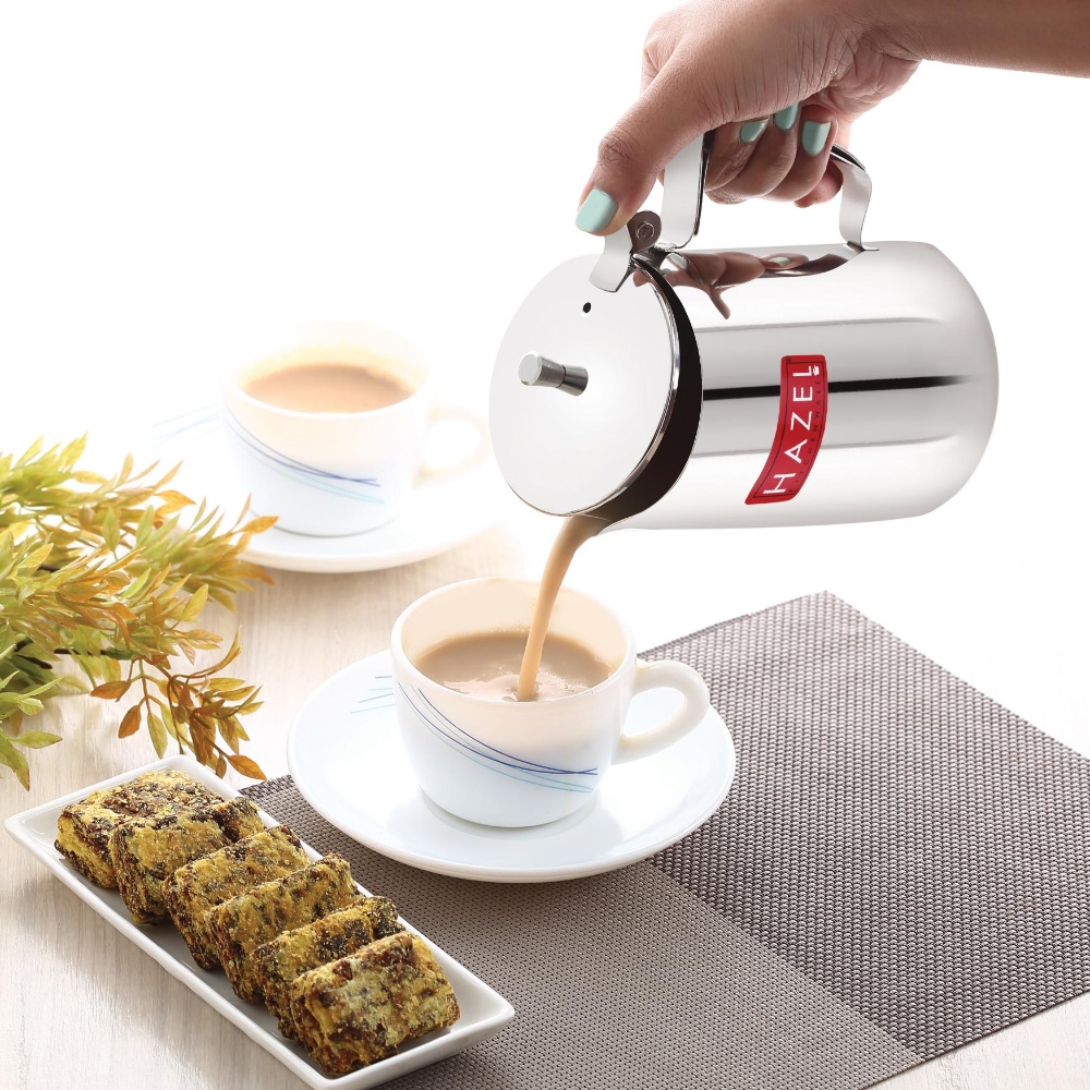 HAZEL Stainless Steel Coffee Serving Pot with handle and lid, featuring strong build and spill-proof pouring, 650 ml capacity available at KitchenOre