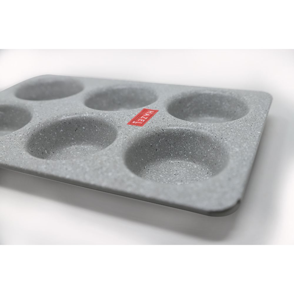 HAZEL Alfa Heavy Gauge Preimium Aluminium Granite Finish Non Stick Microwave Safe Muffin Tray, Grey