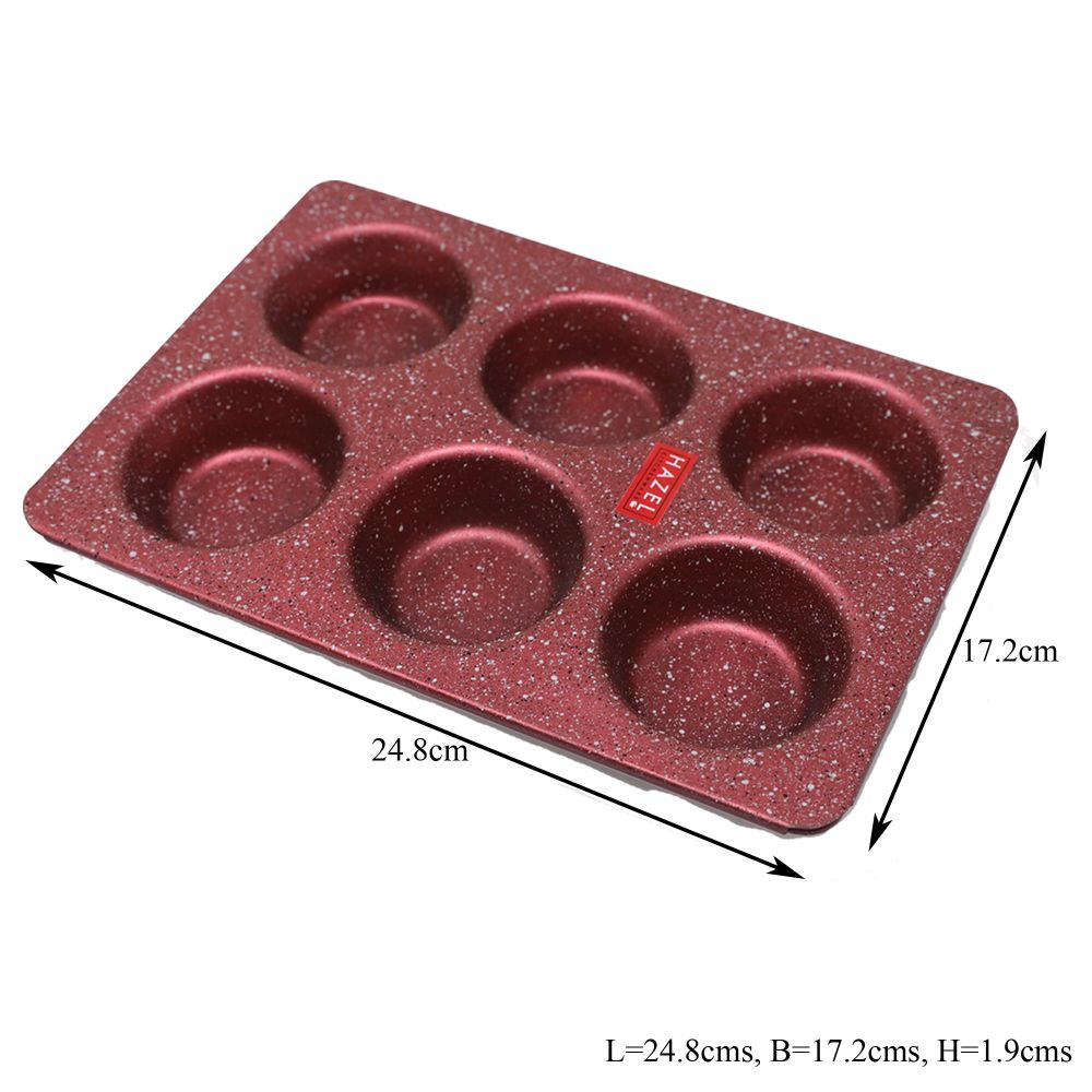 HAZEL Alfa Heavy Gauge Preimium Aluminium Granite Finish Non Stick Microwave Safe Muffin Tray, Red