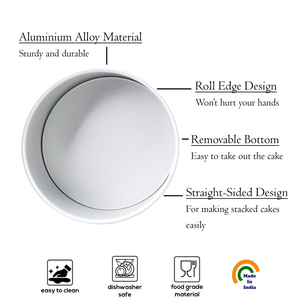 HAZEL Aluminium Detachable Cake Moulds | Removable Bottom Cake Tin | Round Cake Mould Removable Base | Baking Essentials Tools For OTG Microwave, Medium