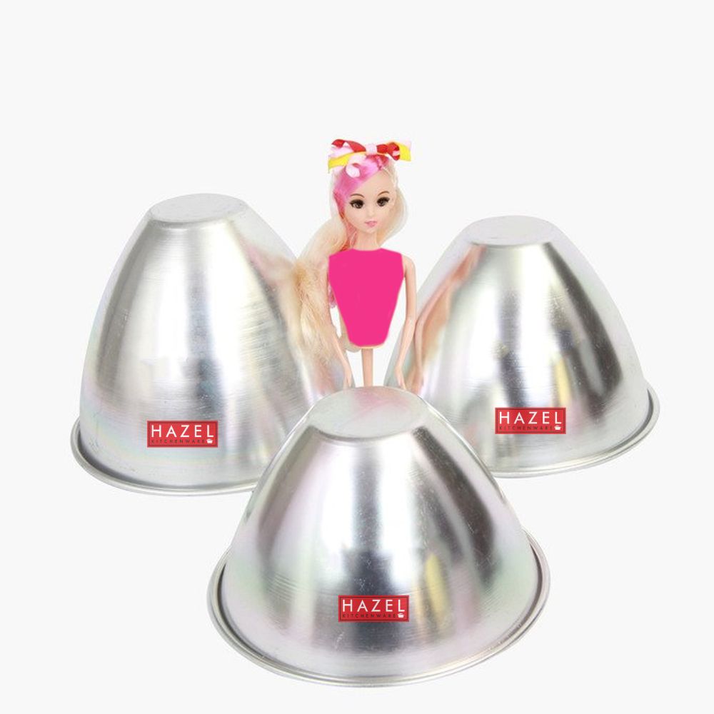 HAZEL Aluminium Doll Frock Cake Mould Set of 3 Small, Medium and Large