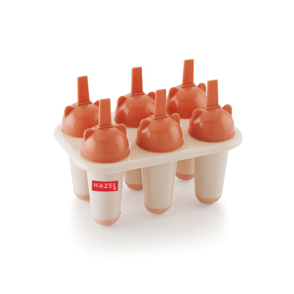 HAZEL Plastic Reusable Kulfi Mould Set of 6 | Kulfi Maker For Children and Adults | Homemade Candy Mould, Popsicle Moulds and Ice Candy Maker | Carrot