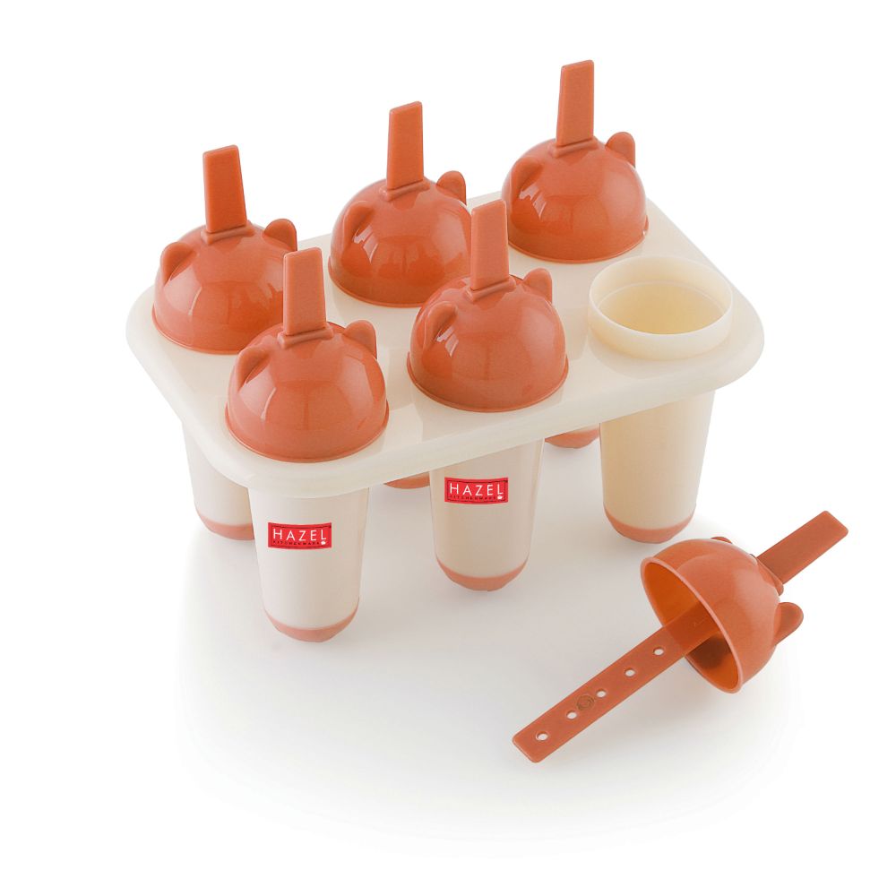 HAZEL Plastic Reusable Kulfi Mould Set of 6 | Kulfi Maker For Children and Adults | Homemade Candy Mould, Popsicle Moulds and Ice Candy Maker | Carrot