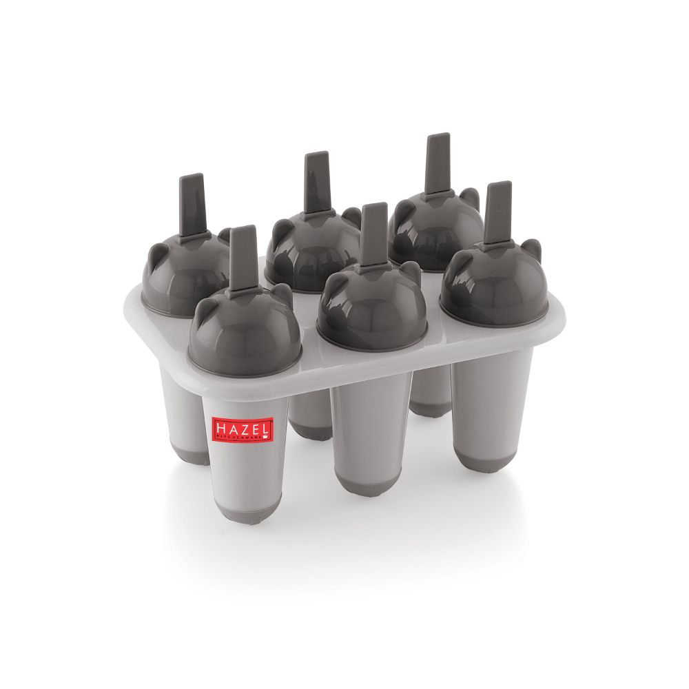 HAZEL Plastic Reusable Kulfi Mould Set of 6 | Kulfi Maker For Children and Adults | Homemade Candy Mould, Popsicle Moulds and Ice Candy Maker | Grey