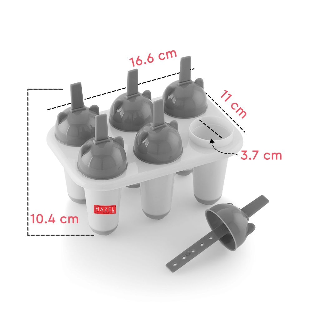 HAZEL Plastic Reusable Kulfi Mould Set of 6 | Kulfi Maker For Children and Adults | Homemade Candy Mould, Popsicle Moulds and Ice Candy Maker | Grey
