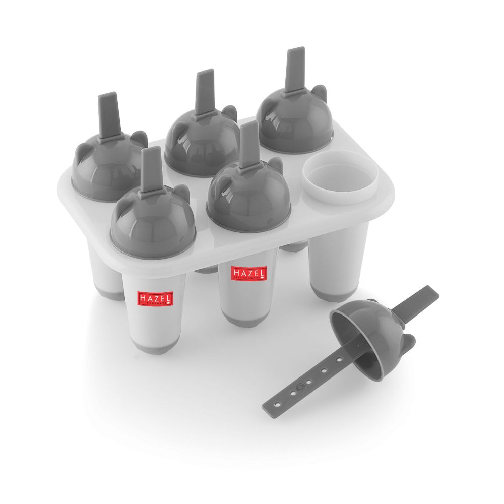 HAZEL Plastic Reusable Kulfi Mould Set of 6 | Kulfi Maker For Children and Adults | Homemade Candy Mould, Popsicle Moulds and Ice Candy Maker | Grey