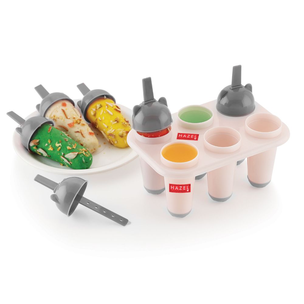 HAZEL Plastic Reusable Kulfi Mould Set of 6 | Kulfi Maker For Children and Adults | Homemade Candy Mould, Popsicle Moulds and Ice Candy Maker | Grey
