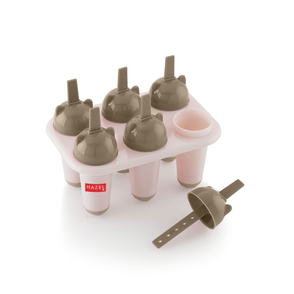 HAZEL Plastic Reusable Kulfi Mould Set of 6 | Kulfi Maker For Children and Adults | Homemade Candy Mould, Popsicle Moulds and Ice Candy Maker | HAZEL Brown