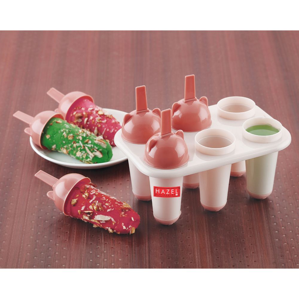 HAZEL Plastic Reusable Kulfi Mould Set of 6 | Kulfi Maker For Children and Adults | Homemade Candy Mould, Popsicle Moulds and Ice Candy Maker | Pink