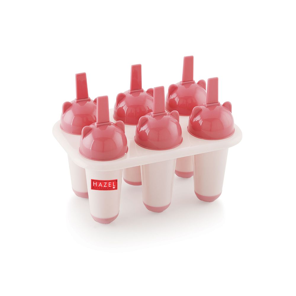 HAZEL Plastic Reusable Kulfi Mould Set of 6 | Kulfi Maker For Children and Adults | Homemade Candy Mould, Popsicle Moulds and Ice Candy Maker | Pink