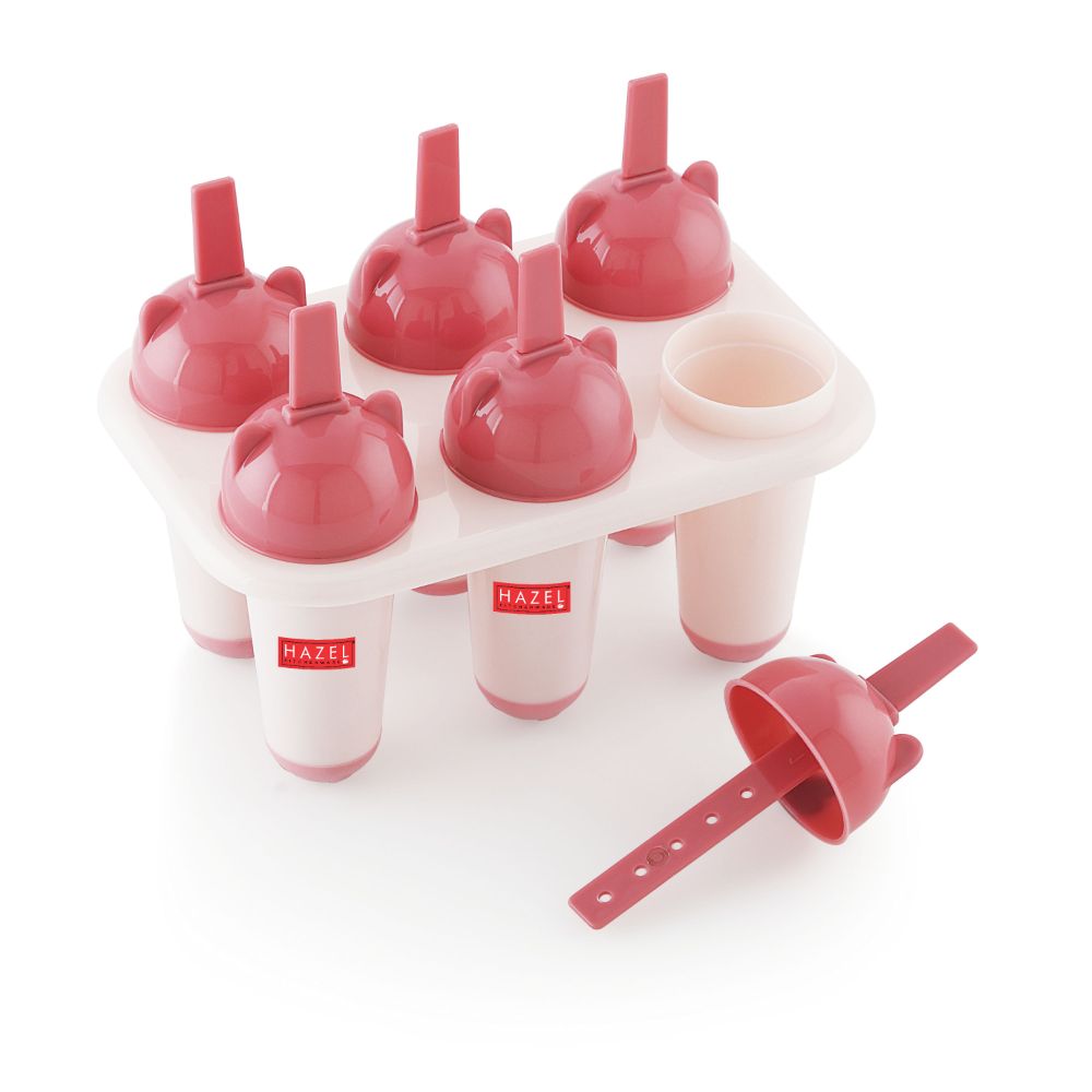 HAZEL Plastic Reusable Kulfi Mould Set of 6 | Kulfi Maker For Children and Adults | Homemade Candy Mould, Popsicle Moulds and Ice Candy Maker | Pink