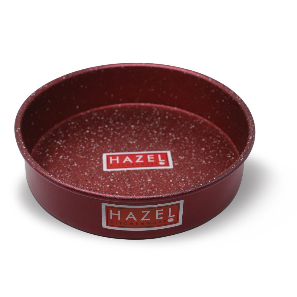 HAZEL Alfa Heavy Gauge Preimium Aluminium Granite Finish Non Stick Microwave Safe Large Round Cake Mould, Red