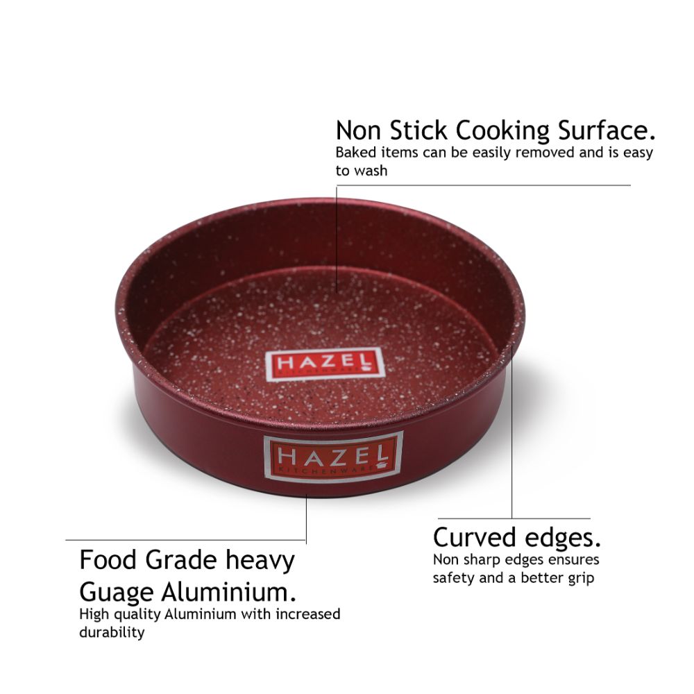 HAZEL Alfa Heavy Gauge Preimium Aluminium Granite Finish Non Stick Microwave Safe Large Round Cake Mould, Red