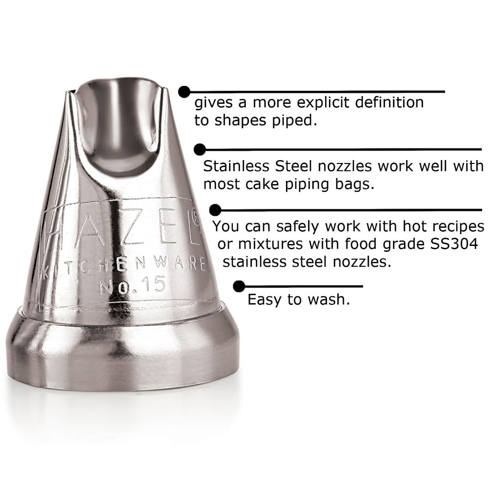 HAZEL Cake Nozzle | Cake Decorating Nozzle Set | Piping Bag Nozzle, (N15 Ruffles Shape) Silver