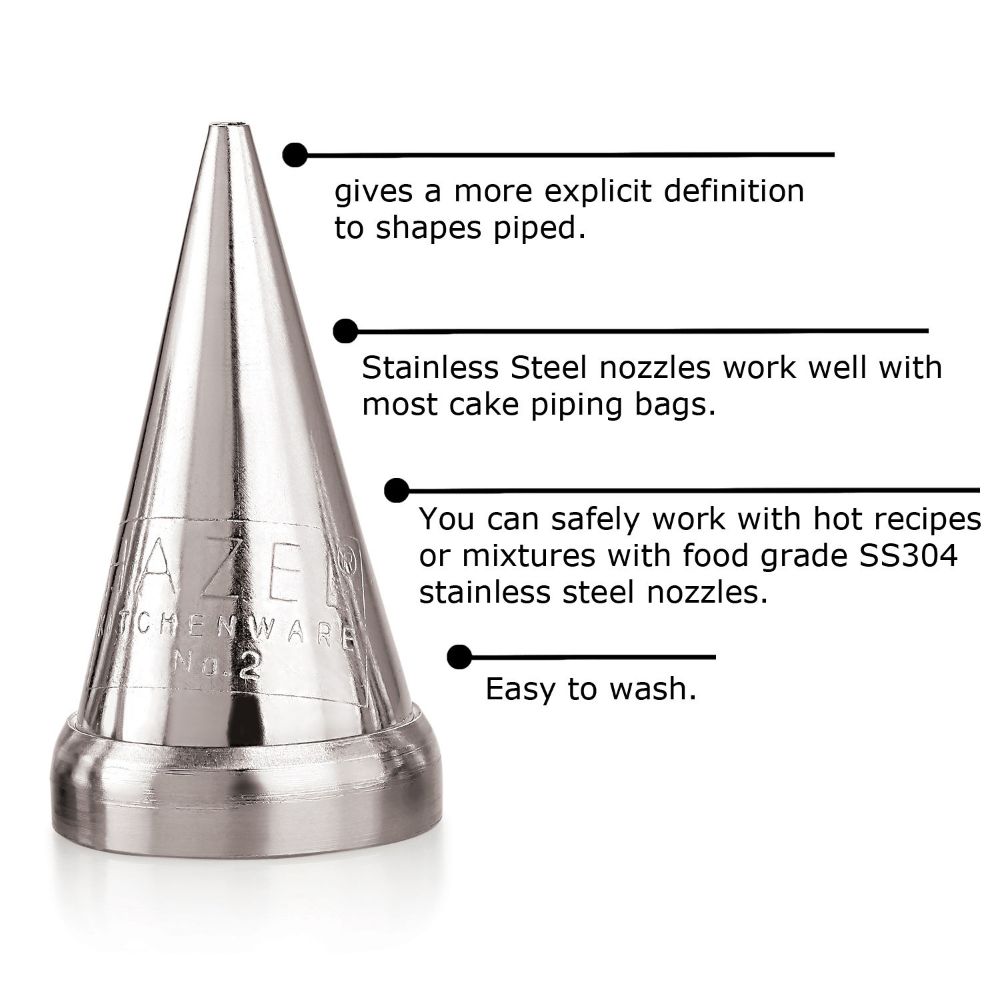 HAZEL Cake Nozzle | Cake Decorating Nozzle Set | Piping Bag Nozzle, (N2 Round Shape) Silver