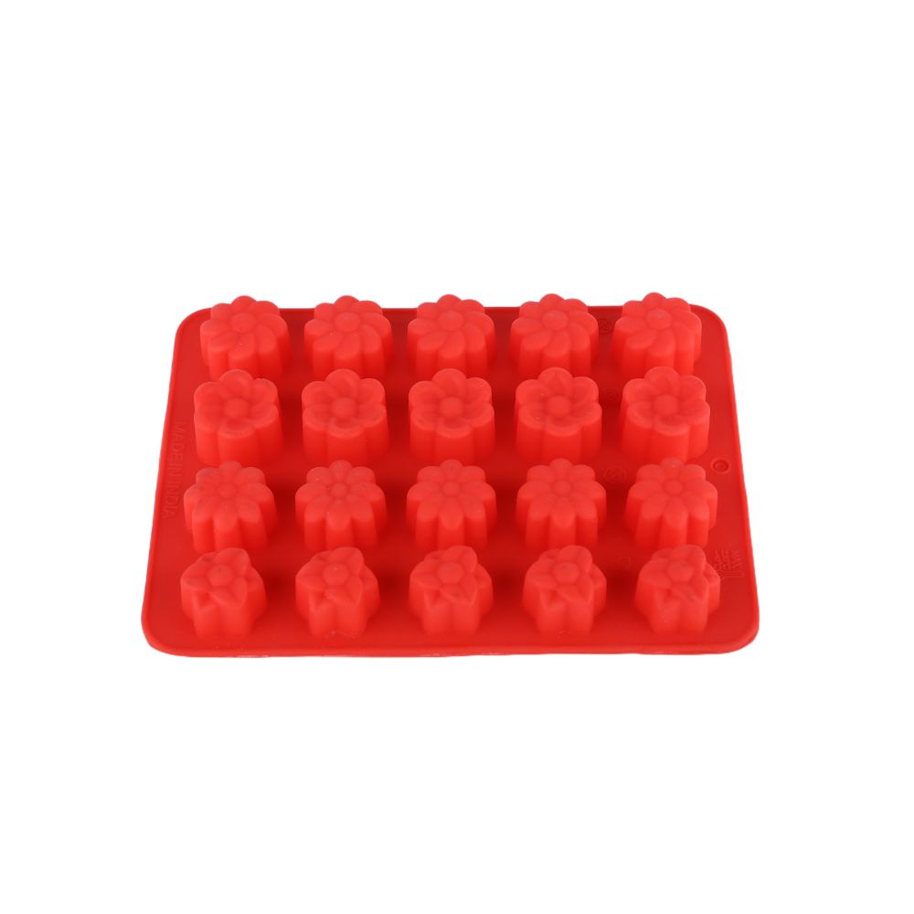 HAZEL Silicone Flower Chocolate Candy Jelly Pudding Dessert Molds Baking Mould, 20 Cavity Slots Oven Safe Food Grade Reusable, Multi Design, Red