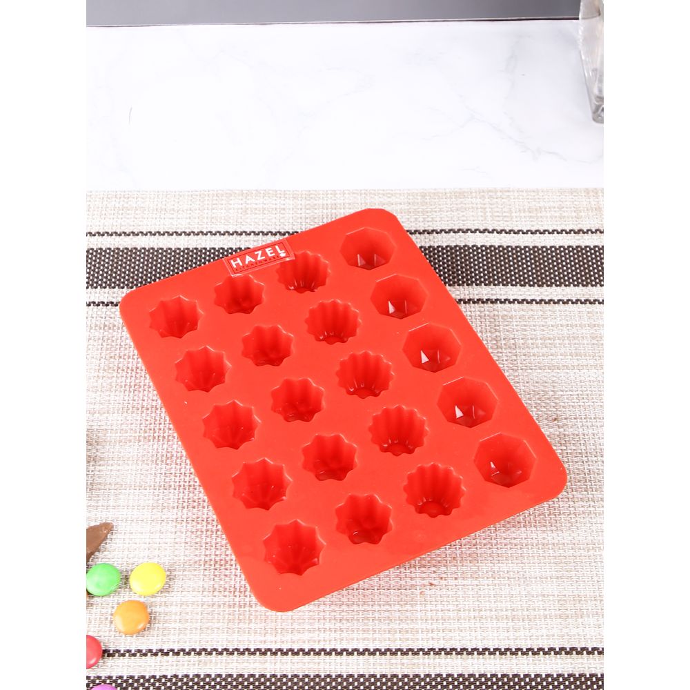 HAZEL Silicone Flower and Round Chocolate 3D DIY Homemade Candy Baking Mould, Oven Safe Food Grade Reusable, Red
