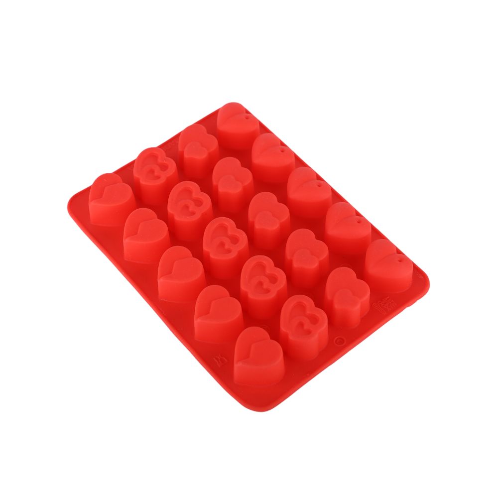 HAZEL Silicone Heart Chocolate Candy 3D DIY Homemade Baking Mould, 20 Cavity Slots Oven Safe Food Grade Reusable, Multi Design, Red