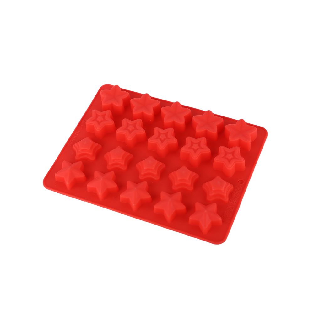 HAZEL Silicone 3D Star Shape Chocolate Mold DIY Homemade Jelly Candy Baking Mould Ice Cubes 12 Cavity Oven Safe Reusable, Multi Design, Red
