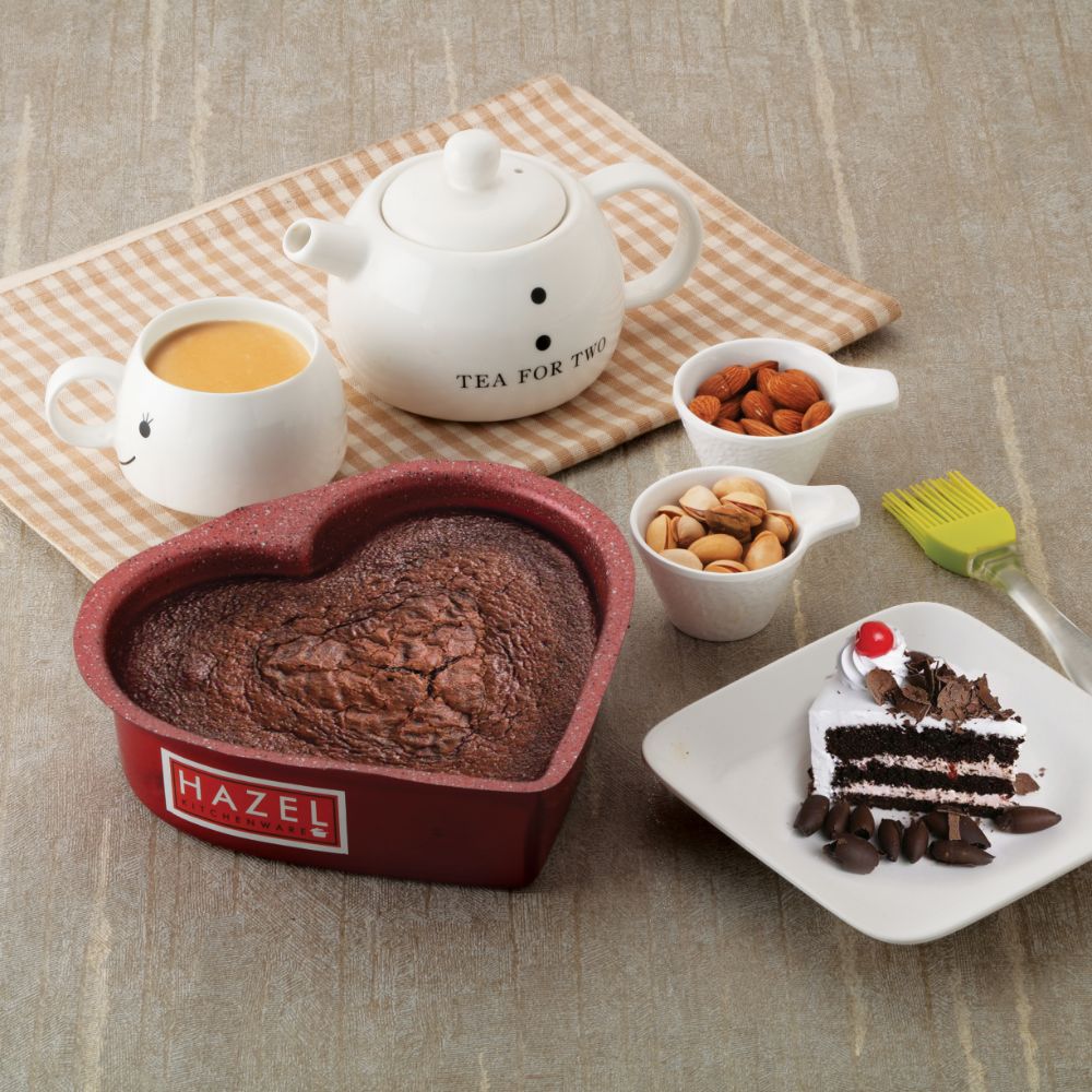HAZEL Cake Mould Non Stick Mold Heavy Gauge Heart Baking Pans 1/2kg Aluminized Steel 500 gm For Microwave Oven OTG Baking Pan, Red