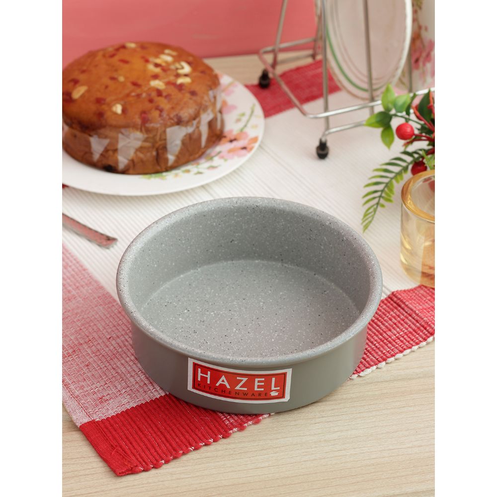 HAZEL Cake Mould Non Stick Mold Heavy Gauge Round 1/2kg Aluminized Steel 500 gm For Microwave Oven OTG Baking Pan, Grey
