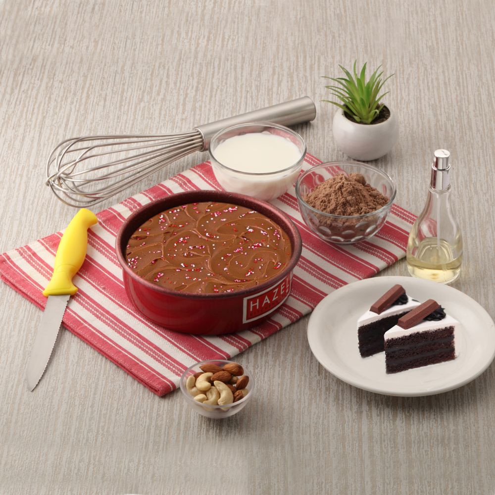 HAZEL Cake Mould Non Stick Mold Heavy Gauge Round 1/2kg Aluminized Steel 500 gm For Microwave Oven OTG Baking Pan, Red