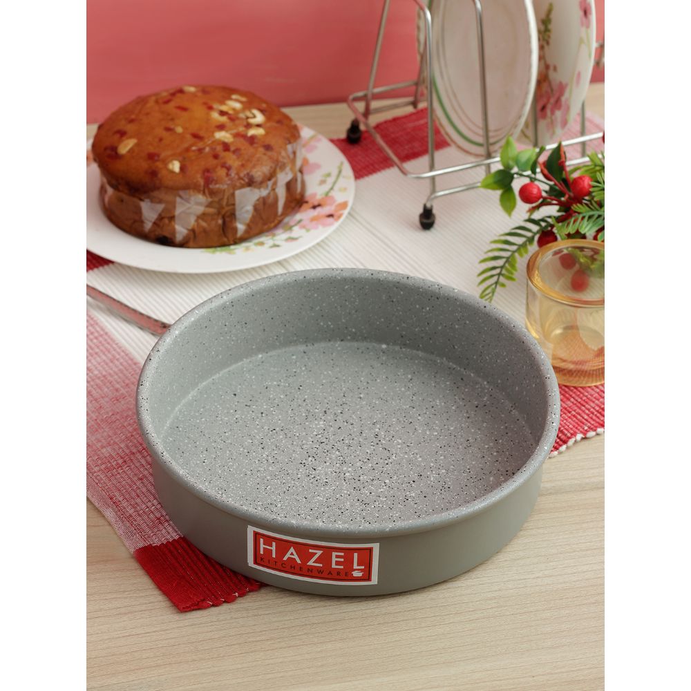 HAZEL Cake Mould Non Stick Mold Heavy Gauge Round 1kg Aluminized Steel For Microwave Oven OTG Baking Pan, Grey