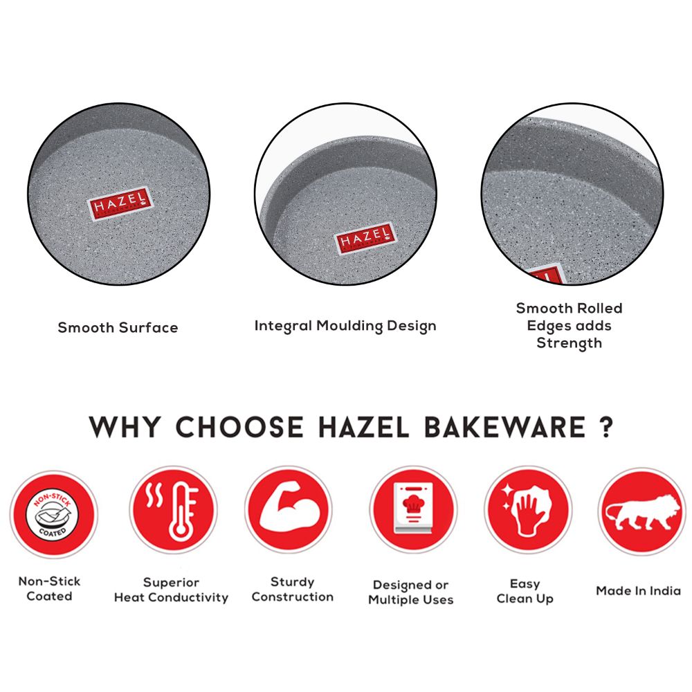 HAZEL Cake Mould Non Stick Mold Heavy Gauge Round 1kg Aluminized Steel For Microwave Oven OTG Baking Pan, Grey