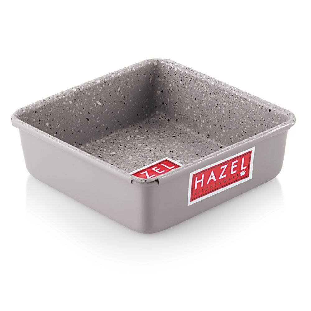 HAZEL Cake Mould Non Stick Mold Heavy Gauge Square 1/2kg Aluminized Steel 500 gm For Microwave Oven OTG Baking Pan, Grey