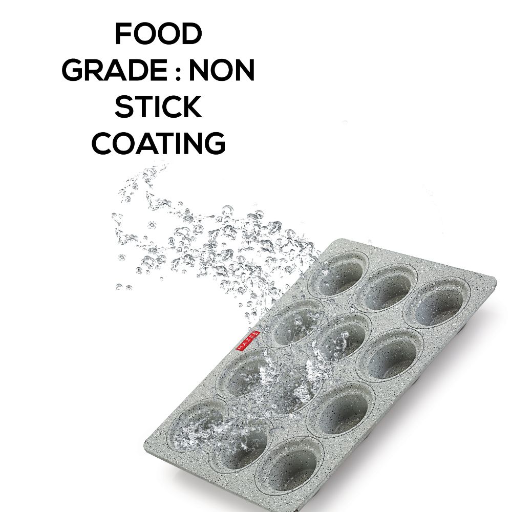 HAZEL Aluminium Cupcake Muffin Mould Microwave Safe 12 Cups Non Stick Granite Finish Mini Crown Muffin Pan Chocolate Baking Tray for House and Bakery, Grey