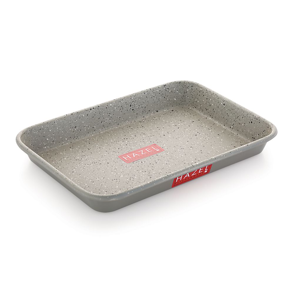 HAZEL Non Stick Cake Tray for Baking | Easy Release Rectangular Baking Tray For Homemade Cake with Granite Finish | Nonstick Baking Tray | Aluminized Steel Cake Baking Tray, Grey
