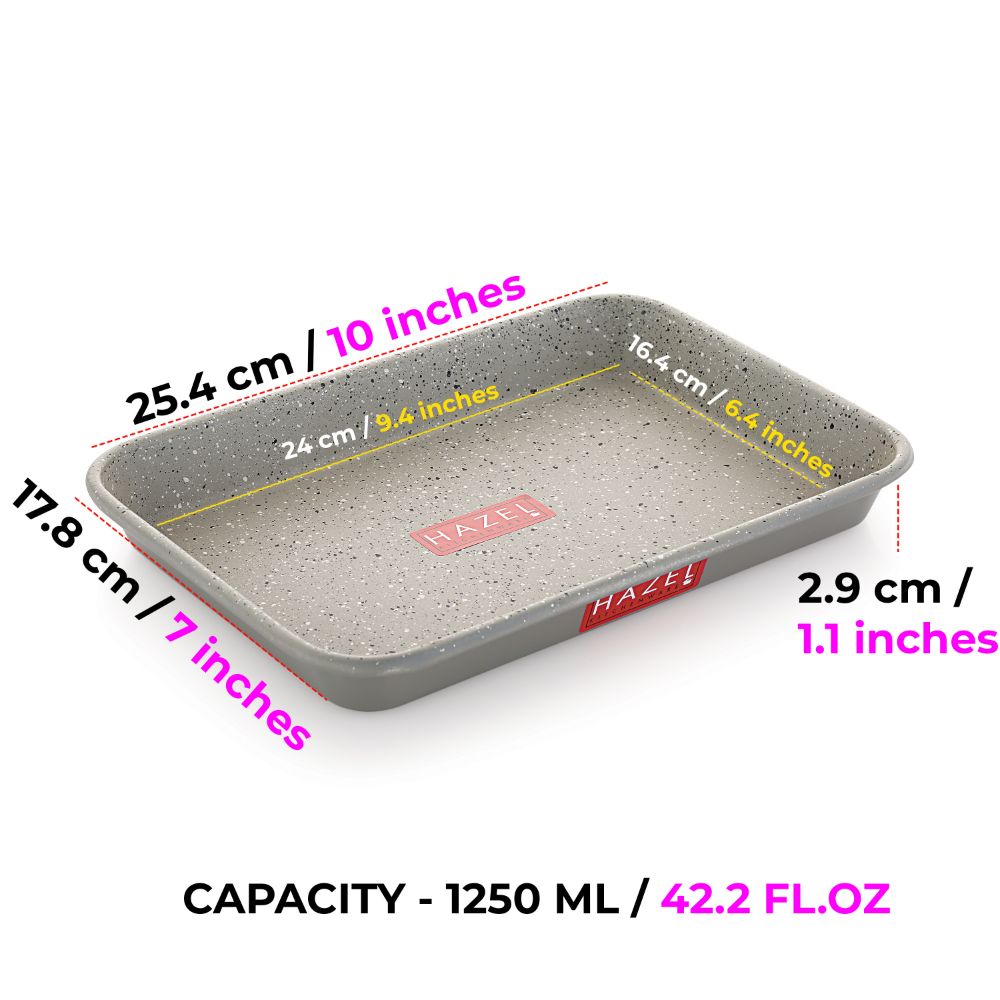 HAZEL Non Stick Cake Tray for Baking | Easy Release Rectangular Baking Tray For Homemade Cake with Granite Finish | Nonstick Baking Tray | Aluminized Steel Cake Baking Tray, Grey
