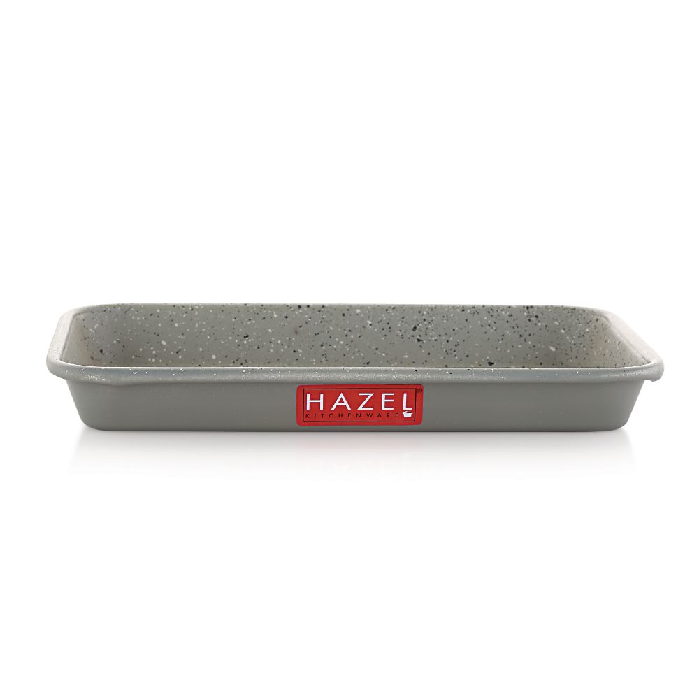 HAZEL Non Stick Cake Tray for Baking | Easy Release Rectangular Baking Tray For Homemade Cake with Granite Finish | Nonstick Baking Tray | Aluminized Steel Cake Baking Tray, Grey