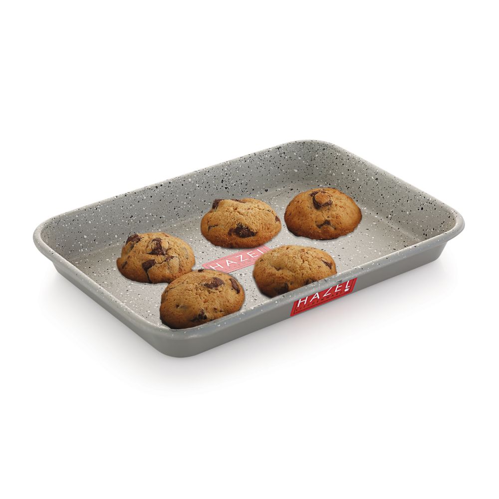 HAZEL Non Stick Cake Tray for Baking | Easy Release Rectangular Baking Tray For Homemade Cake with Granite Finish | Nonstick Baking Tray | Aluminized Steel Cake Baking Tray, Grey