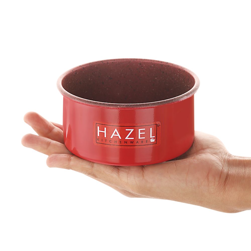 HAZEL Cake Mould for Baking for Small Cake | 4 Inch Cake Tin Non Stick Easy release With Granite Finish | Microwave Safe Small Cake Pan, Red (For 200 gram cake)