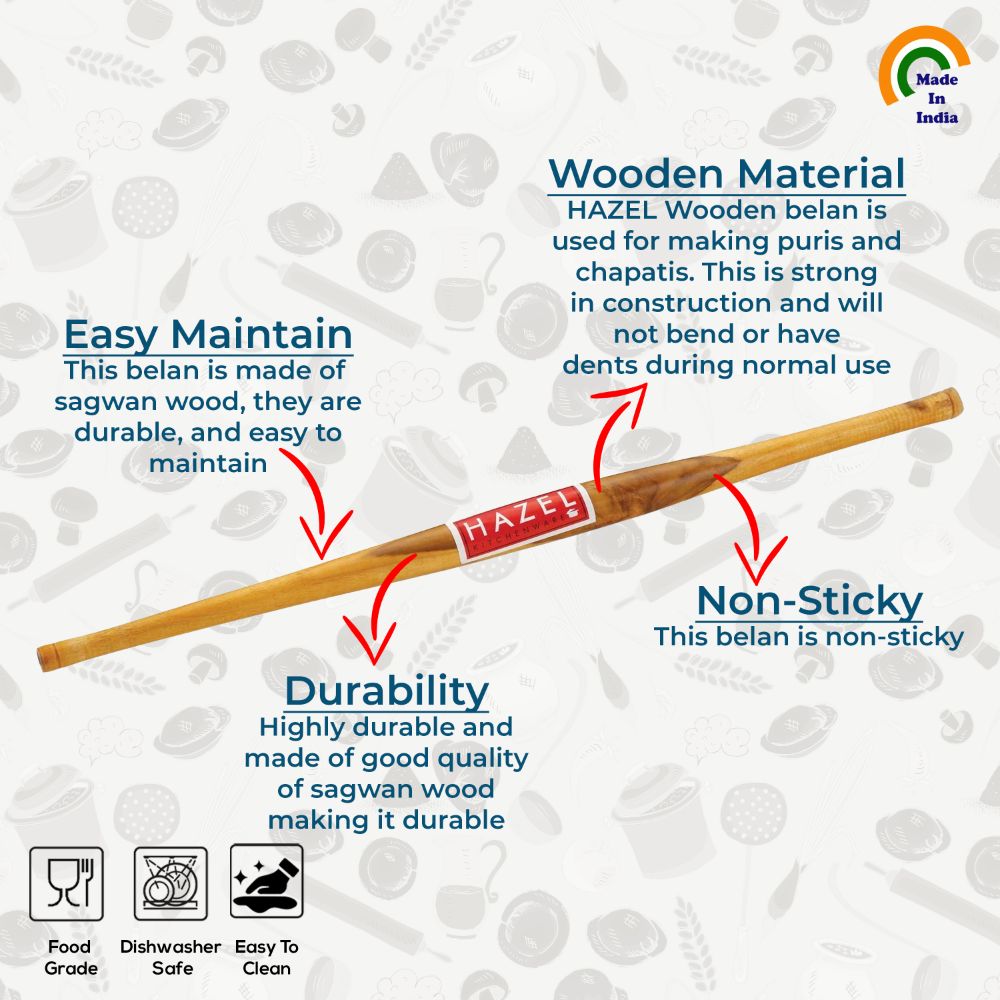 HAZEL Wooden Gujatari Roti Roller Belan, 36 Cm, Brown, 1 Pc…