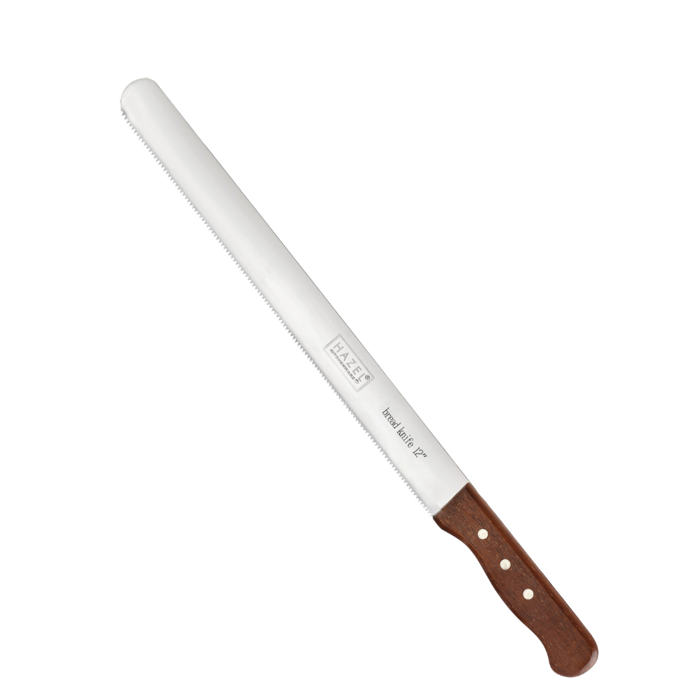HAZEL Bread Knife For Cutting | 12 Inch Narrow Tooth Serrated Bread Cutting Knife with Wooden Handle | Stainless Steel Cake Cutter Slicer Tool