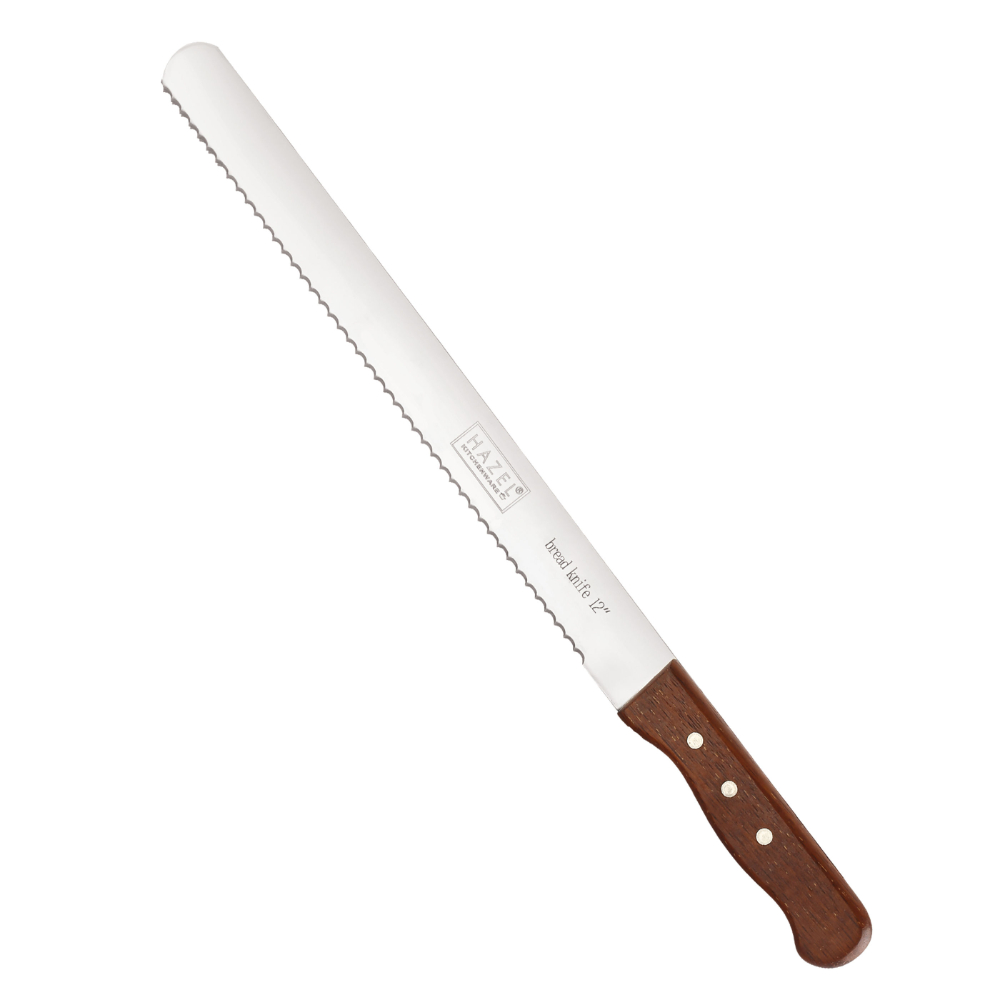 HAZEL Bread Knife For Cutting | 12 Inch Wide Tooth Serrated Bread Cutting Knife with Wooden Handle | Stainless Steel Cake Cutter Slicer Tool