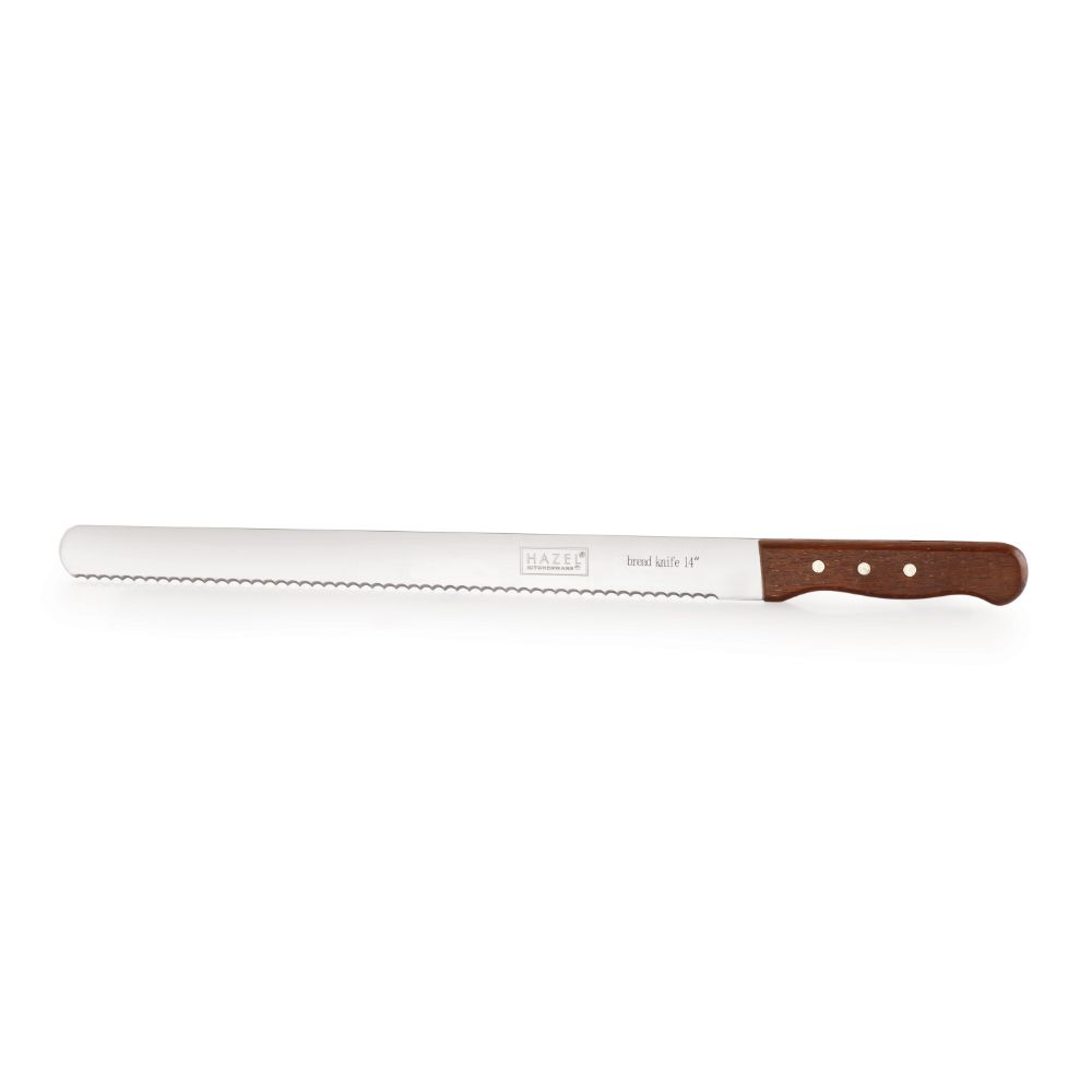 HAZEL Bread Knife For Cutting | 14 Inch Wide Tooth Serrated Bread Cutting Knife with Wooden Handle | Stainless Steel Cake Cutter Slicer Tool | Wide Tooth Bread Knife