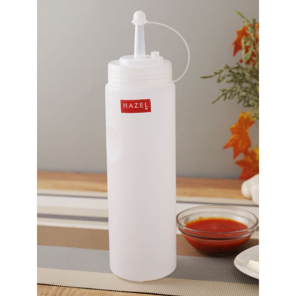 HAZEL Squeeze Bottle With Cap |Sauce Bottle Plastic Food Grade | Tomato Sauce Bottle For Restaurants, Cafeterias, Food Trucks, Picnics, 760 ML, Transparent