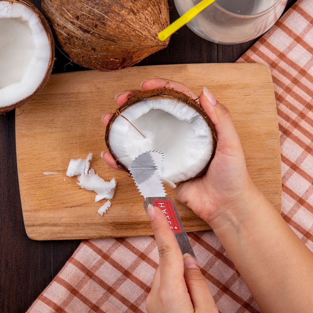 HAZEL Stainless Steel Coconut Scrapper with Wooden handle | Coconut Scrapping Tool