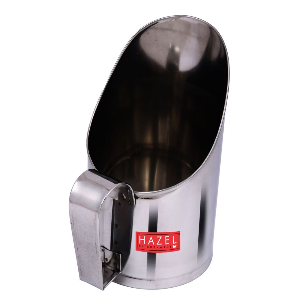 HAZEL Stainless Steel Scoop Spoon With Handle | Steel Scoops For Grocery Shop Store Equipment| Grocery Flour Grain Dry Foods Spice Scoop,Capacity 300 ml, Silver