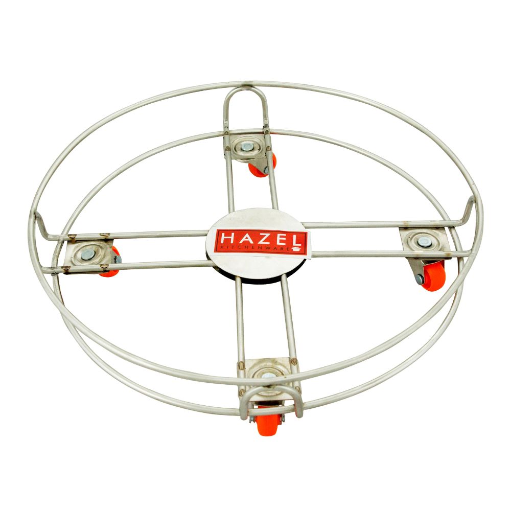 HAZEL Stainless Steel Heavy Duty LPG Gas Cylinder Stand Trolly with Rollers Wheels, Silver