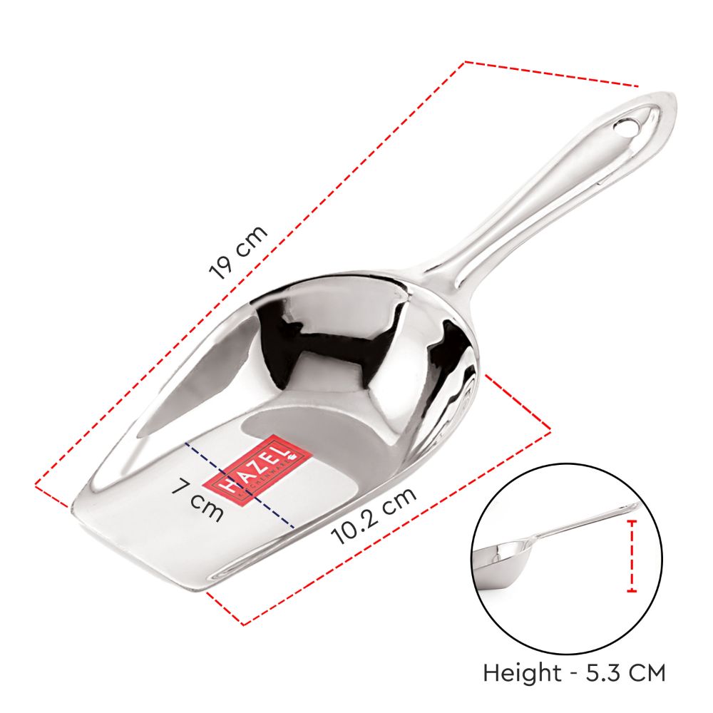 HAZEL Stainless Steel Scoop Spoon | Grocery Flour Grain Dry Foods Candy Spice Scoop | Steel Scoops For Grocery Shop Store | Grocery Shop Accessories Equipment, Medium, Silver,VR11332