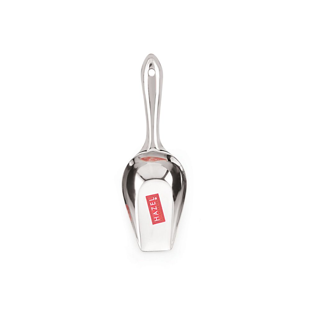 HAZEL Stainless Steel Scoop Spoon | Grocery Flour Grain Dry Foods Candy Spice Scoop | Steel Scoops For Grocery Shop Store | Grocery Shop Accessories Equipment, Medium, Silver,VR11332