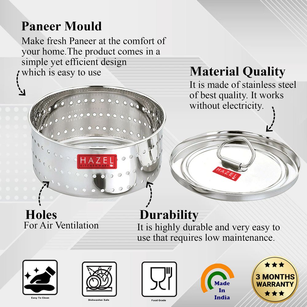 HAZEL Paneer Maker for Home | Stainless Steel Round Shape Paneer Mould | Tofu / Paneer Maker Mould Press, Mini Size