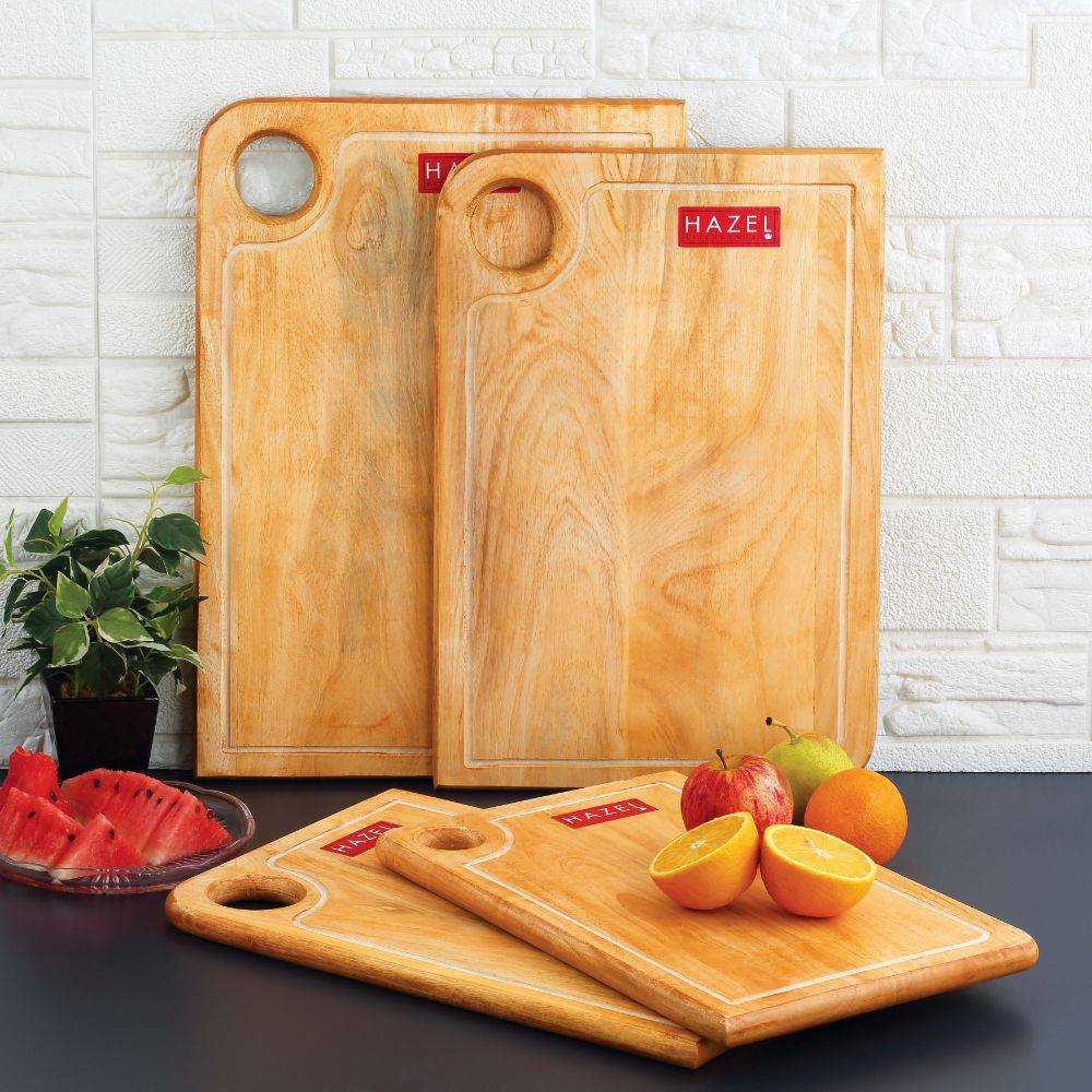 HAZEL Chopping Board Wooden For Kitchen | Neem Wood Vegetable Chopping Board | Reactangle Shape Thick Wooden Cutting Board, 36 x 23.3 cm