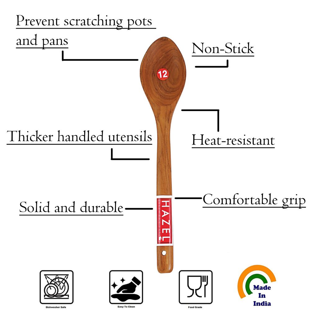 HAZEL Wooden Serving Pan Spatula Scoup Non Stick One Piece Cooking Spoon Kitchen Tools Utensil, Small Size