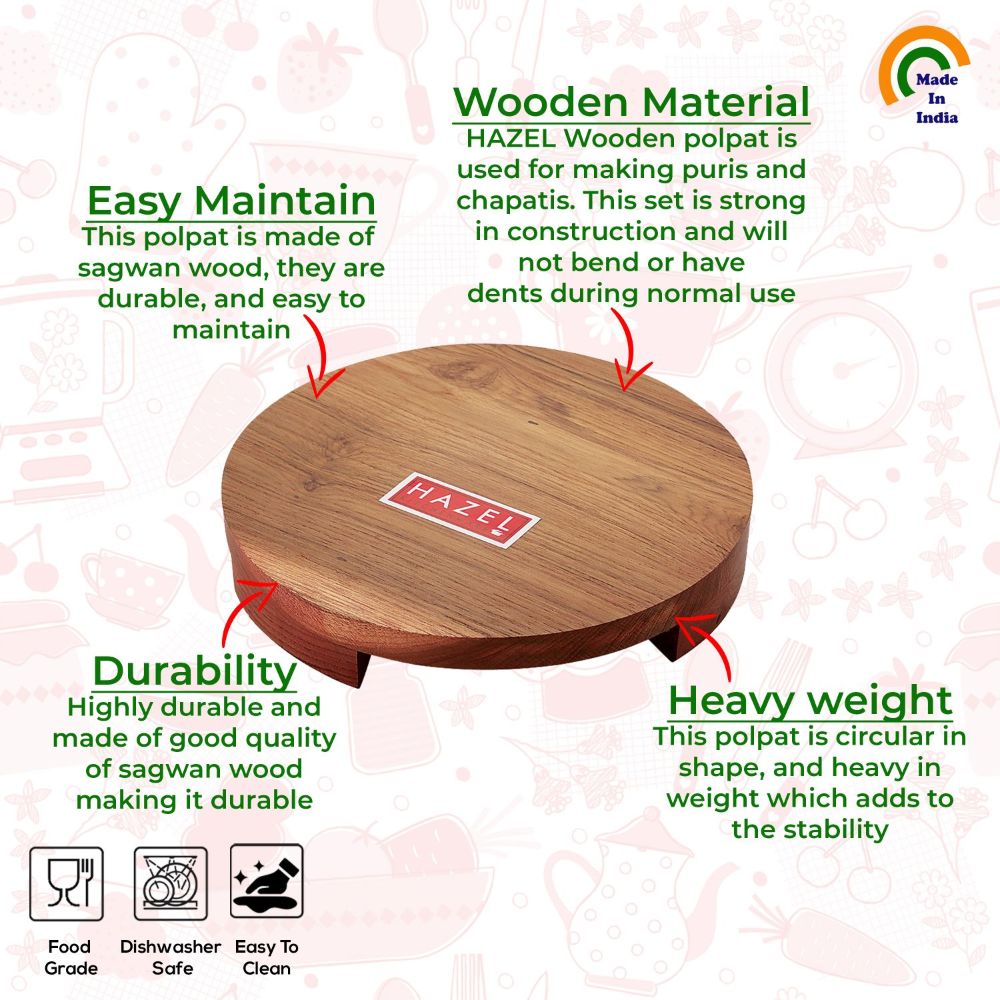 HAZEL wooden plopat Sagwan Chakla, 23 cm, Brown, 1 pc