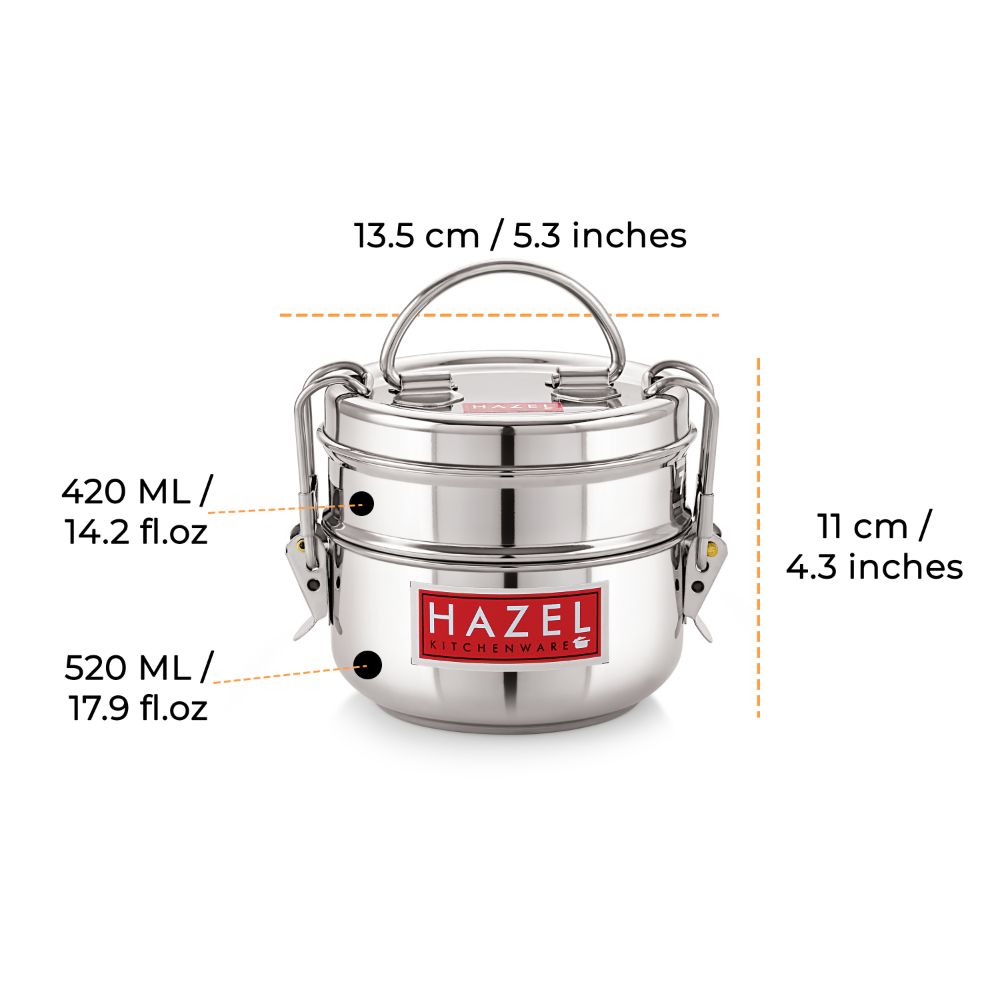HAZEL Stainless Steel 2 Containers with Locking Clip Tiffin, 450 ML